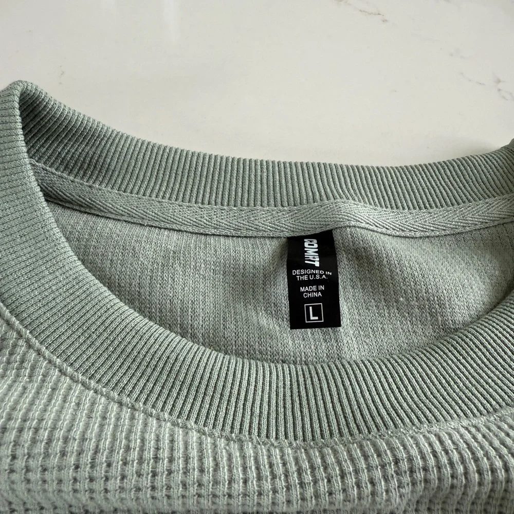 Comfrt Sage Green Waffle Crewneck Sweatshirt & Pant Set - Picture 2 of 5